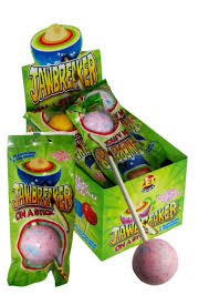VELKÉ lízátko KOULE se žvýkačkou JAWBREAKER 60g - 5-ti BAREVNÉ s tetovačkou - VÝPRODEJ !!! DMT: 5/2025